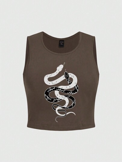 Goth Canottiera estiva casual senza maniche con stampa effetto serpente per donne taglie forti