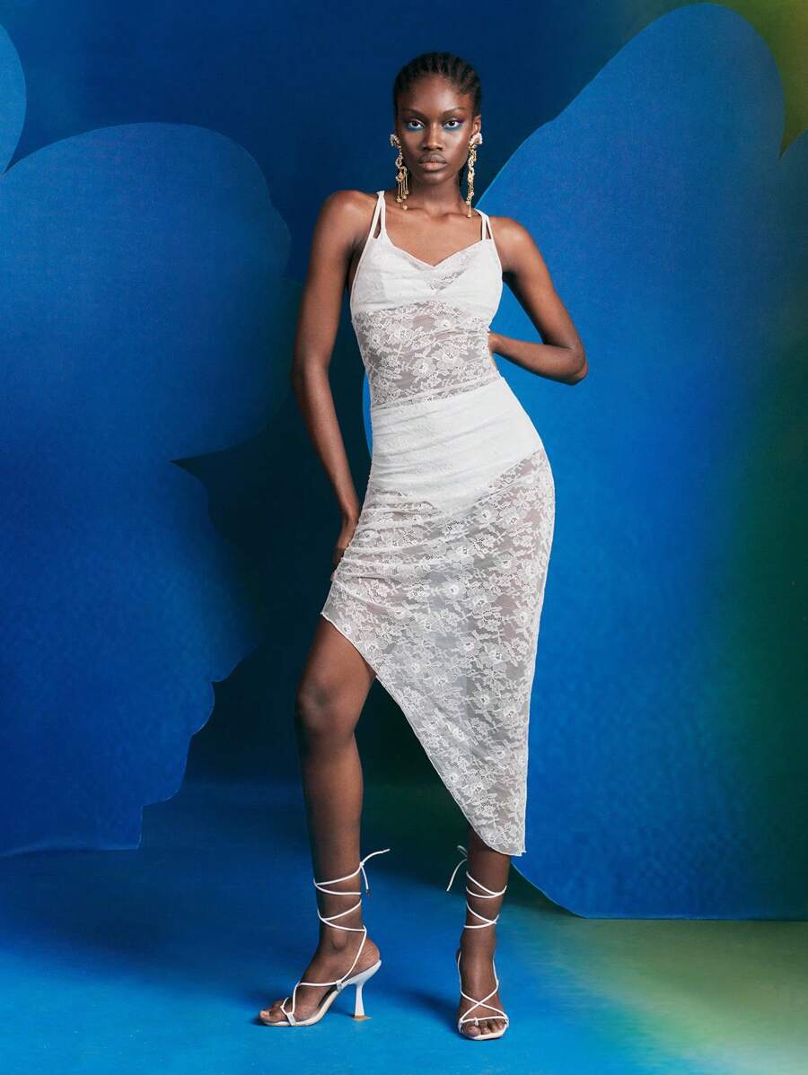 Alice McCall Designer Mesh Printed Spaghetti Strap Backless Dress, White, Summer Elegant Dress, Holiday, Party Outfit, Birthday Outfits, Festival, Wedding, Prom Dress - Multicolor - View 1