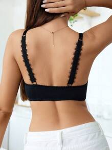 Simple Solid Color Lace Strap Push-Up Black Bra With Front Closure And Underwire, Women's Intimate Apparel (1pc) - Black - View 2