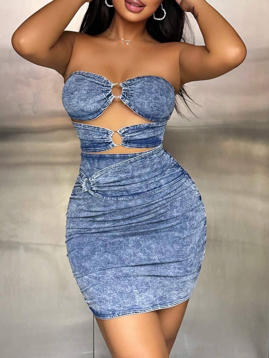 SHEIN SXY Váy denim nữ Váy Bodycon gợi cảm Back To School Tiệc cưới Váy nữ Người tự do Yêu Shack Fancy Parthea Váy mùa hè sai lầm Váy thanh lịch Váy nữ Trang phục mùa hè Váy dạ hội Váy Hawaii Váy mùa thu Rave Váy hẹn hò Trang phục ăn tối Halloween - Rửa nhẹ - Xem 1
