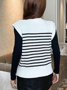 Chaleco de suéter diario simple con estampado a rayas para mujer