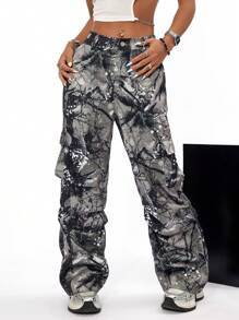 Coolane Pantalones cargo militares camuflados desgastados, estilo deportivo de calle
