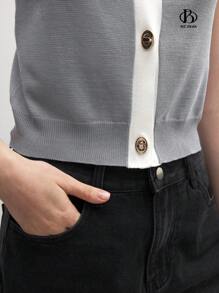 BizChic Cómoda blusa de verano tejida para mujer en negro y albaricoque