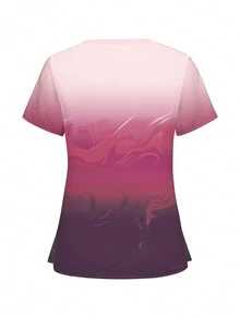Elegantes Batas de trabajo de manga corta con cuello en V y bolsillos degradados de verano - Multicolor - Ver 2