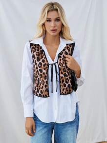 SHEIN Essnce Women's 2024 Autumn And Winter New Fashion Leopard Print Warm Quilted Jacket Vest