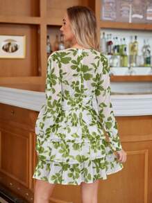 Revavyn Floral Print Ruffle Hem Long Sleeve Dress Vacation Outfits Woman  Fall Cloth For Women - Green - View 2