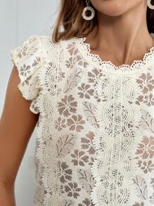 SHEIN Clasi Blusa de mujer ajustada de punto con encaje y cuello redondo - Albaricoque - Ver 8