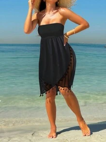 Swim Vcay 女士纯色简约款无肩带文胸上衣，适合日常穿着夏季 - 黑色 - 查看 5