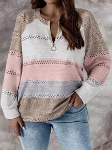 EMERY ROSE Sudadera de rayas con media cremallera de talla grande para otoño/invierno - Multicolor - Ver 3