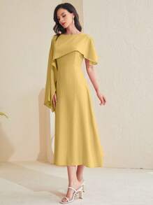 Modelyn Solid Asymmetrical Foldover Dress - Yellow - View 5