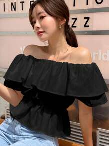 DAZY Áo trễ vai nữ thanh lịch - màu đen - Xem 4