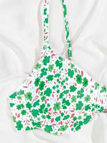SHEIN Swim Conjunto de traje de baño tipo bikini para mujer con estampado de flores de trébol verde, para el verano - Multicolor - Ver 6