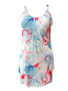 Plus Size Turtle Digital Print Casual Sleeveless Sexy Camisole Dress