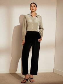 Aveloria Rosie Camisa de manga larga con botones y cuello con efecto de rayas de textura arrugada, adecuada para trabajar y combinar con otras prendas