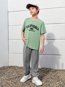 SHEIN 3入組寬鬆版型青少年男孩校園字母印花圓領短袖t恤