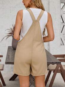 SHEIN LUNE Dual Pocket Denim Overall Without Tank Top - Khaki - View 2