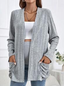 SHEIN Maternity Dual Pocket Open Front Coat - Grey - View 1