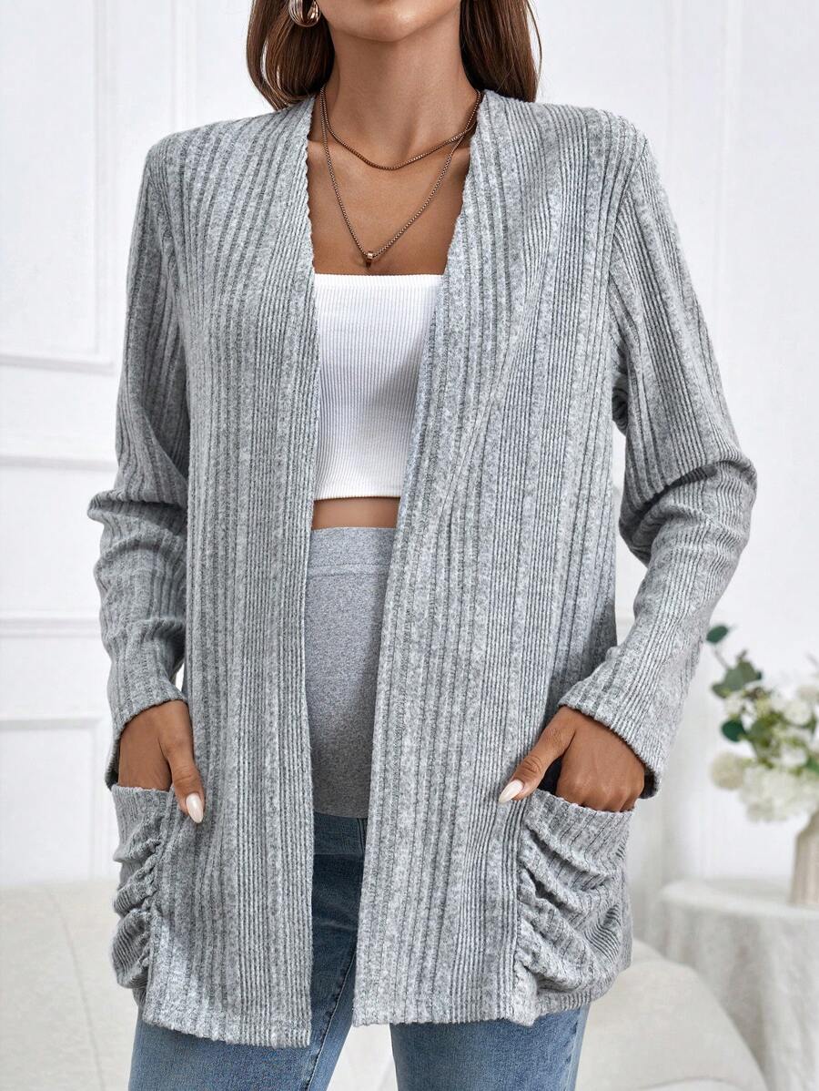 SHEIN Maternity Dual Pocket Open Front Coat - Grey - View 1