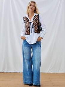 SHEIN Essnce Women's 2024 Autumn And Winter New Fashion Leopard Print Warm Quilted Jacket Vest