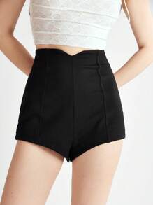 Enchnt 實色高腰短褲 - 黑色 - 查看 1