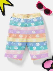 Mr Men Little Miss X SHEIN 年轻女孩多巴胺彩虹花卉印花紧身骑行短裤 - 彩色 - 查看 2