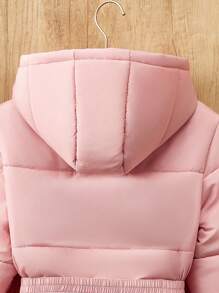 Tween Girl Outdoor Mid-Length Padded Coat, Simple Style, Thickened With Hood, Winter