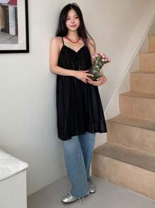 DAZY Swiss Dot Mesh Cami Dress Without Tee Sundress Sheer - Black - View 7