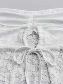 SHEIN Unity Ruched Bust Lace Tube Top - White - View 5