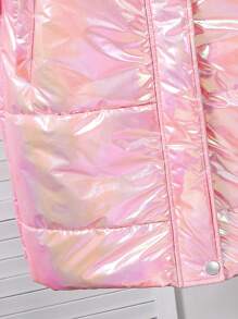 Tween Girl Colorful-Coded Long Padded Coat With Hood And Fleece Hat - Pink - View 3