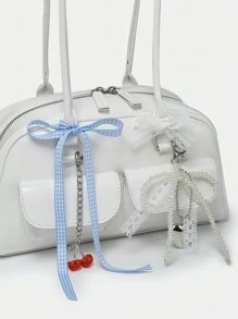 ROMWE Women's Vintage And Cute Style Shoulder Bag With Bow Tie, Cherry & Heart Decoration, Multiple Pockets, Boston Bag, School, Kawaii Cherry Elements - White - View 3