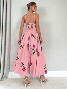 Firerie 女士夏季花卉印花A字長裙帶口袋，適用於日常穿著、度假、浪漫約會和婚禮派對