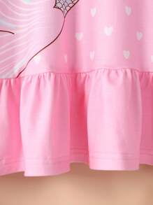 SHEIN Young Girl Mermaid Print Ruffle Hem Smock Nightdress - Multicolor - View 3