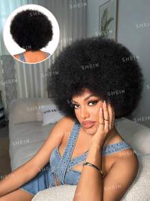Encaje transparente Afro Kinky Curly 13 X 4 Cierre de encaje Peluca de cabello humano corto # 1B Cabello Remy prearrancado para mujeres - Natural Black - Ver 2