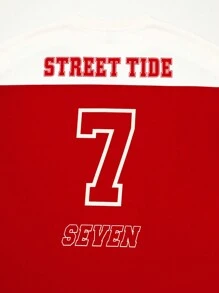 Manfinity Campus Court 男士夏季字母印花圓領短袖休閒T恤 - 紅色 - 查看 5