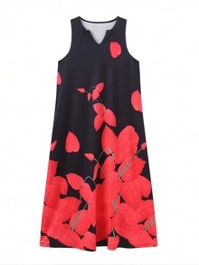 New European And American Cross-Border E-Commerce Women's Vintage Floral Sleeveless Dress With V-Neck