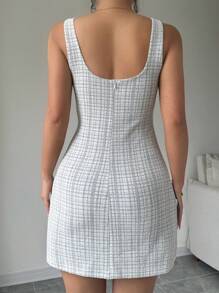 Selianne 格紋印花拉鍊連衣裙 - 杏色 - 查看 2