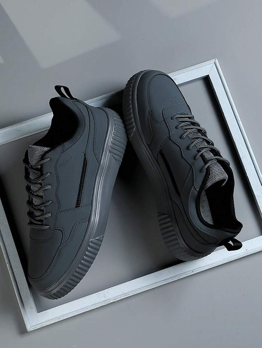 Scarpe da uomo da ginnastica alla moda e alla mano, scarpe casual alla moda, scarpe da skateboard con lacci, scarpe da strada personalizzate per gli uomini - Grigio Scuro - Visualizzare 1