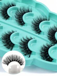 MAGEFY 5pairs/Set 3D Faux Mink Hair Fluffy False Eyelashes With Leaf-Shaped Tray, Natural Looking, Thick And Soft, Reusable, Individual Packaging, Makeup Tool For Beauty - Bulu Mata Halus - View 5