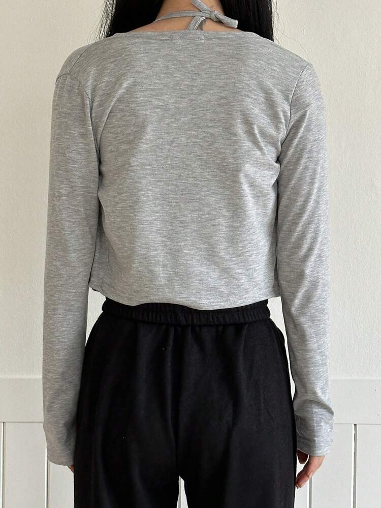 Solid Halter Top & Open Front Top, Women Two Pieces Sets