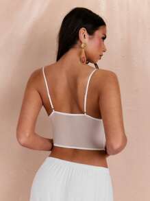 SHEIN BAE 女士純色簡約蕾絲裝飾日常上衣 - 白色 - 查看 6