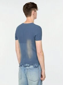 Chillumni Men's Distressed Short Sleeve Knitted Top - Blue - View 3