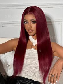 Bordeaux Transparant Kant Rechte 13x4 Kanten Voorkant Pruik Pre Geplukt Transparant Kant Voor Menselijk Haar Pruiken 99J Rode Pruik 16-32inch Voor Vrouwen
