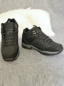 New Style Round Toe Lace-Up Patchwork Thermal Lined Warm Fashionable Shock-Absorbing Women's Hiking Shoes For Outdoor Activities - Black - View 2