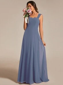 EVERPRETTY Chiffon V Neck Backless Bridesmaid Dress Elegant Dress - Dusty Blue - View 4