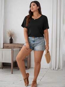 SHEIN LUNE Tee-shirt col rond unicolore pour l'été