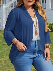 EMERY ROSE Plus Size Nữ Hở Mặt Trước 3/4 Tay Áo Vừa Vặn Áo Cardigan Trắng Thường Ngày Ngày Của Mẹ - Màu xanh lam - Xem 4