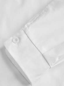 Chiquease 纯色落肩高低下摆女式衬衫，长袖上衣 - 白色 - 查看 3