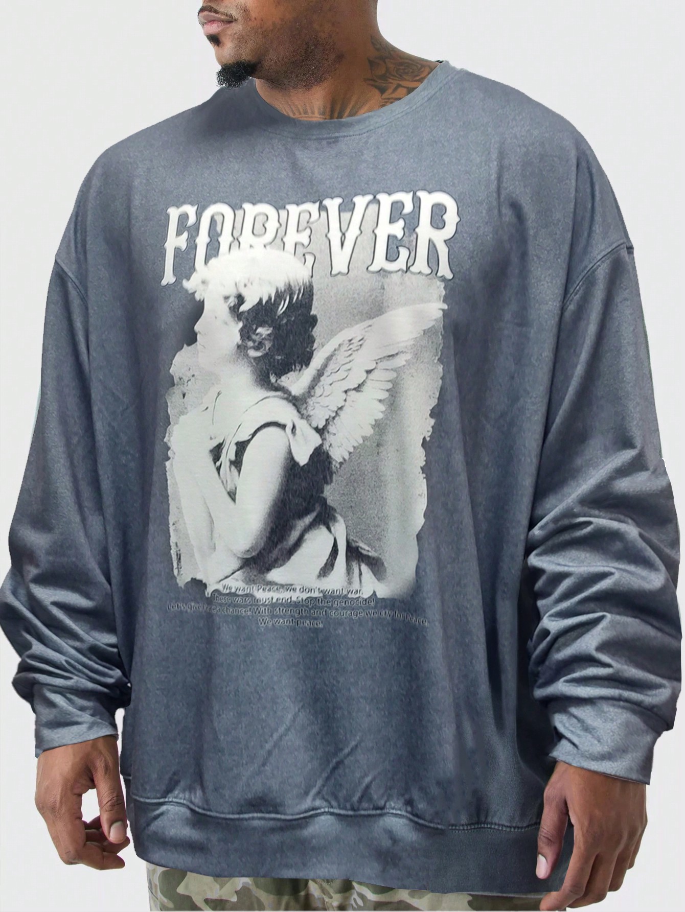 Manfinity Dauomo Men's Plus Size Vintage Angel Wings Print Long Sleeve Sweatshirt And T-Shirt, Casual