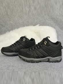 New Style Round Toe Lace-Up Patchwork Thermal Lined Warm Fashionable Shock-Absorbing Women's Hiking Shoes For Outdoor Activities - Black - View 1