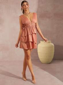 Hauture Vestido de verano asimétrico con volantes y tiras laterales - Rosa - Ver 5